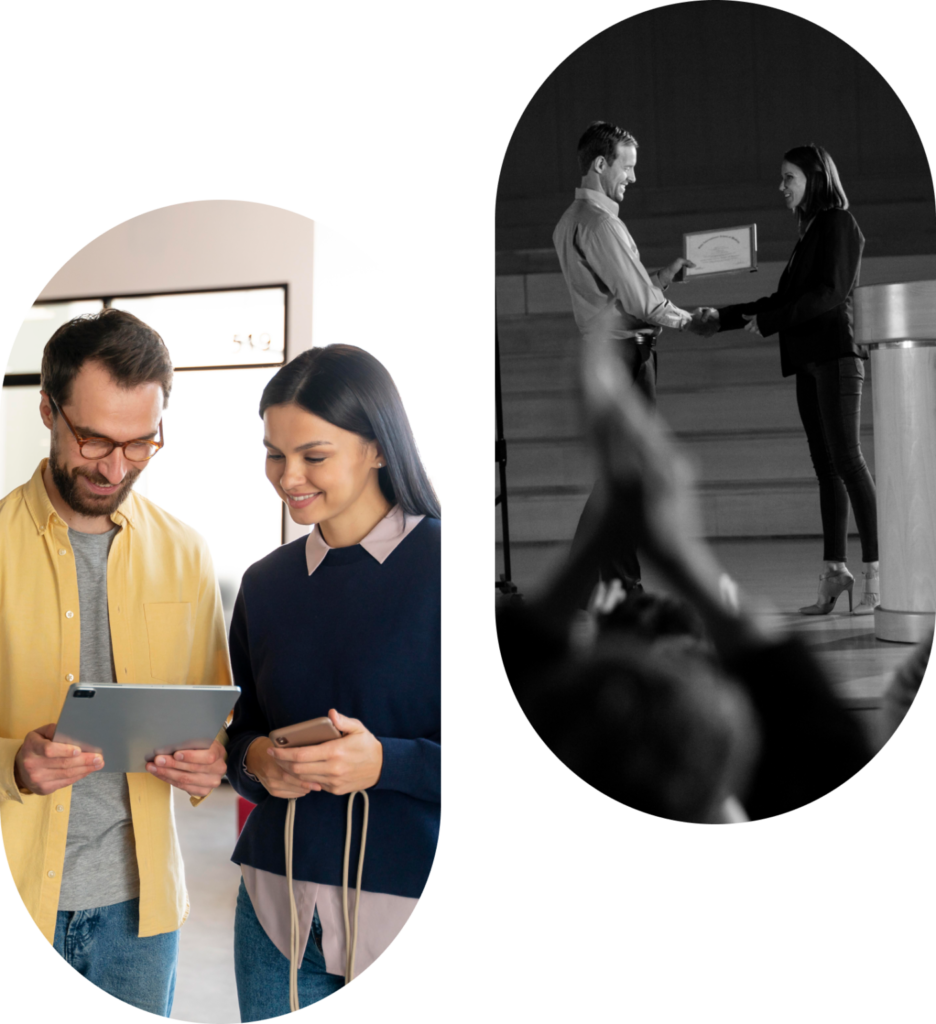 digital marketing staff smilling while working or an social media project